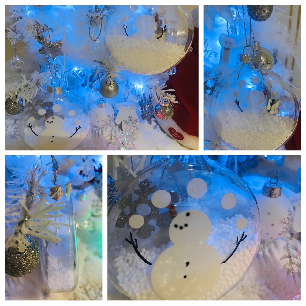 Christmas tree plastic snowman ornaments, set of 4